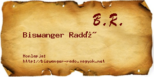 Biswanger Radó névjegykártya